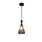 Slim dark brown woven cone pendant light