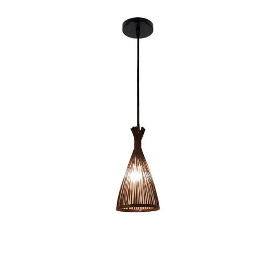 Slim dark brown woven cone pendant light