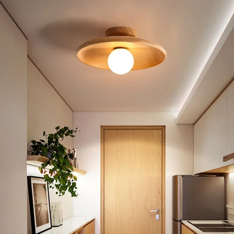 Minimalist Nordic ceiling light with a light natural wood ring