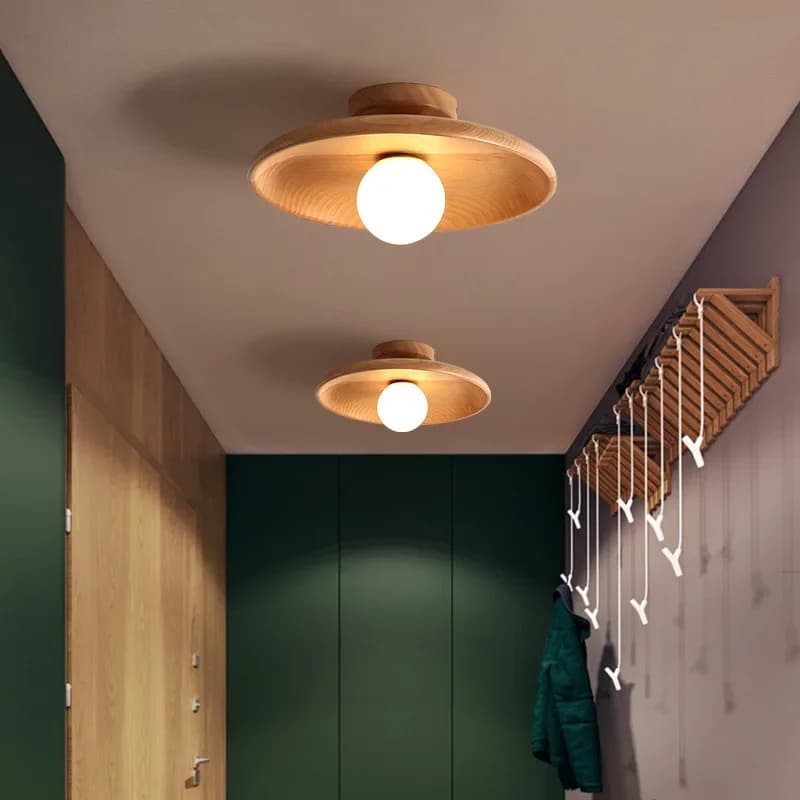 Minimalist Nordic ceiling light with a light natural wood ring