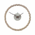 Minimalist wall clock with a braided rattan ring and branch hands