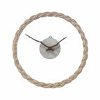 Minimalist wall clock with a braided rattan ring and branch hands