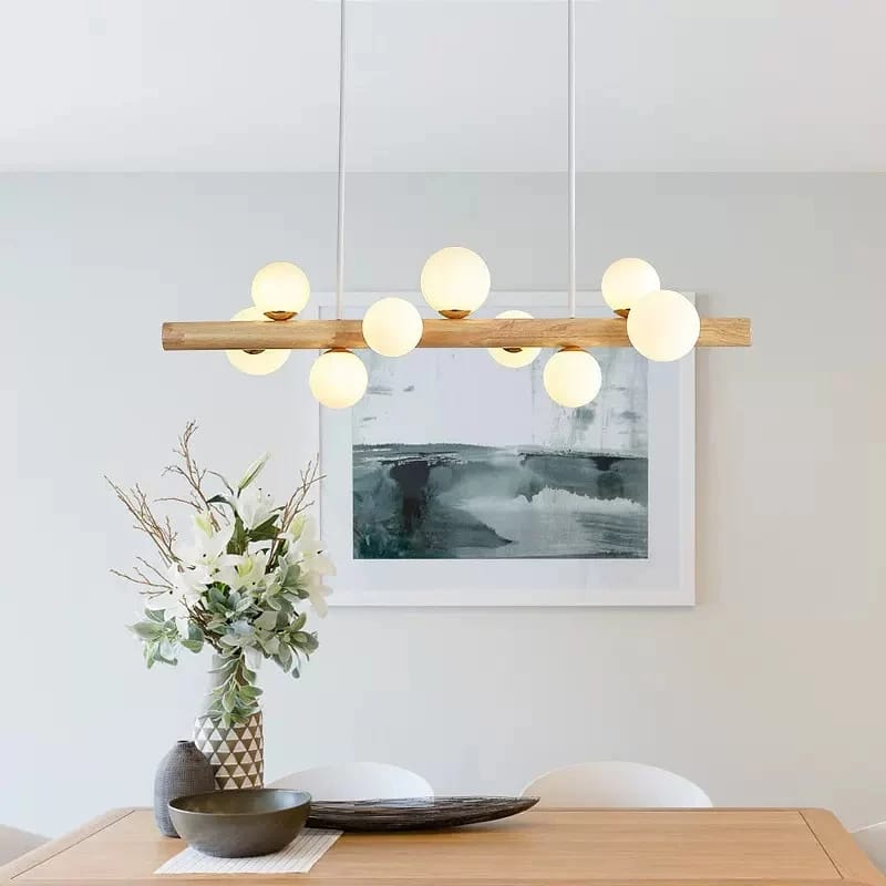 Minimalist pendant light with concentric natural wood rings