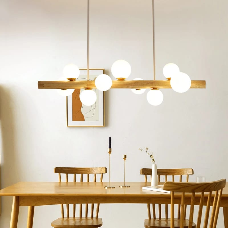 Minimalist pendant light with concentric natural wood rings