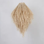 Modern hat shaped pendant light hand woven in beige rattan on an iron frame