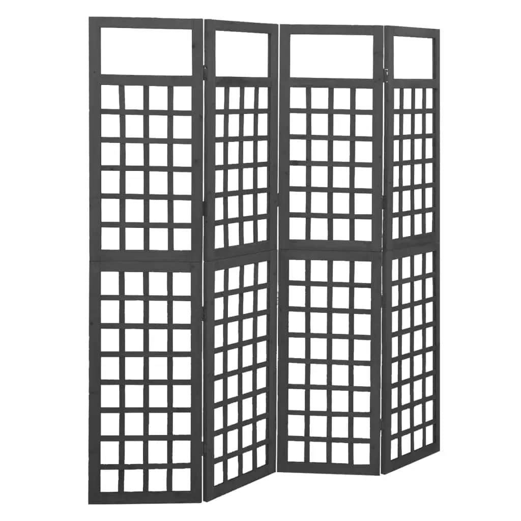 Folding slatted room divider in matte black fir wood