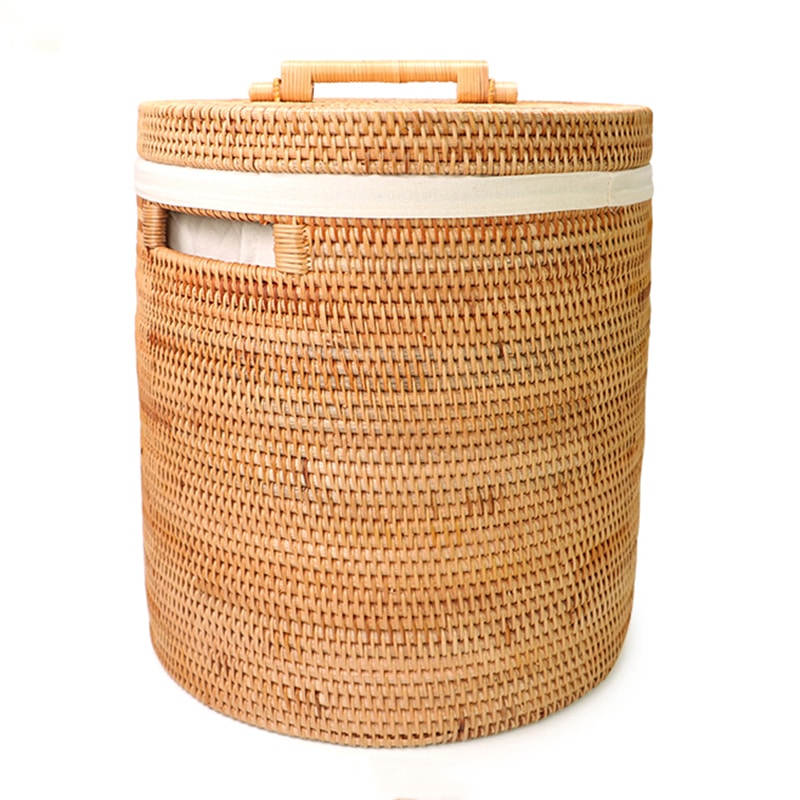Honey rattan laundry hamper with lid and liner