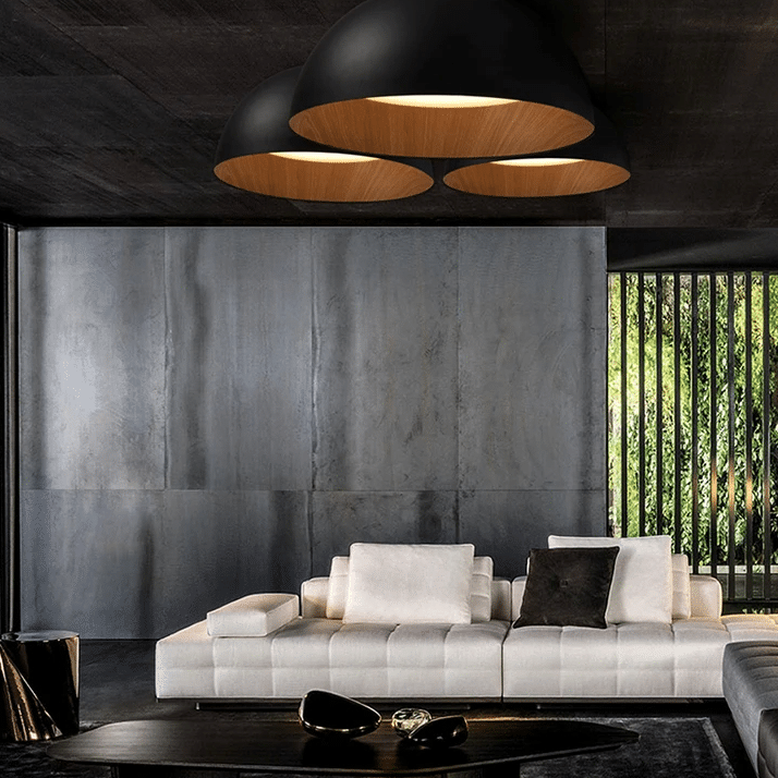 Modern Japanese style ceiling light with regularly spaced wood slats