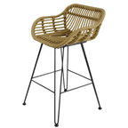 Modern bar chair with a geometric openwork rattan back on matte black metal legs