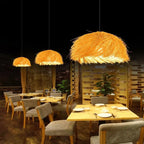 Round tightly woven natural rattan pendant light
