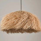 Round tightly woven natural rattan pendant light