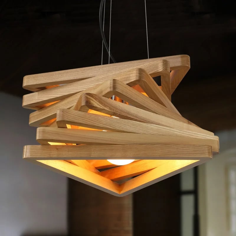 Modern sculpted brown wood pendant light with clean lines