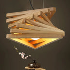 Modern sculpted brown wood pendant light with clean lines
