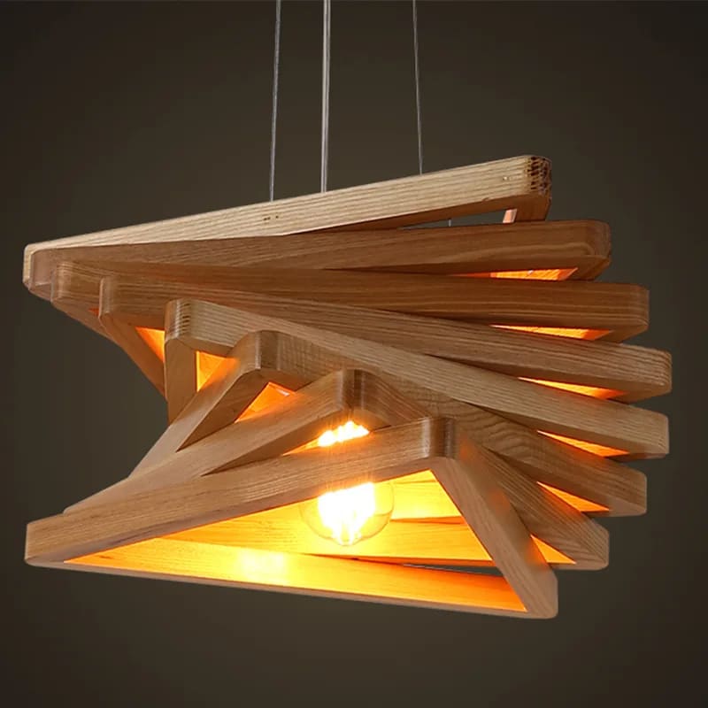 Modern sculpted brown wood pendant light with clean lines