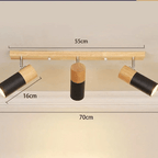 Modern ceiling light with three adjustable heads in wood and black metal