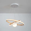Modern chandelier in natural wood with white acrylic LED light