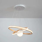Modern chandelier in natural wood with white acrylic LED light