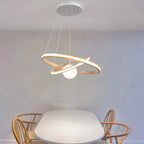 Modern chandelier in natural wood with white acrylic LED light