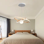 Modern chandelier in natural wood with white acrylic LED light
