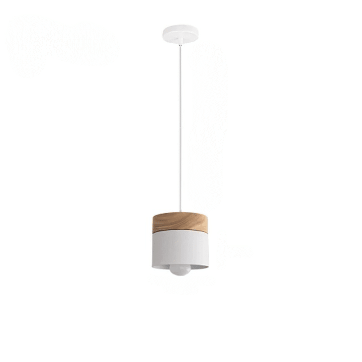 Slim modern pendant light pairing wood and brushed aluminum