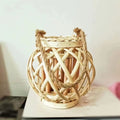 Modern hand woven rattan lantern with wooden frame and rope handle