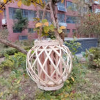 Modern hand woven rattan lantern with wooden frame and rope handle