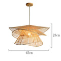 Sculptural pendant made of twisted stacked rattan rings