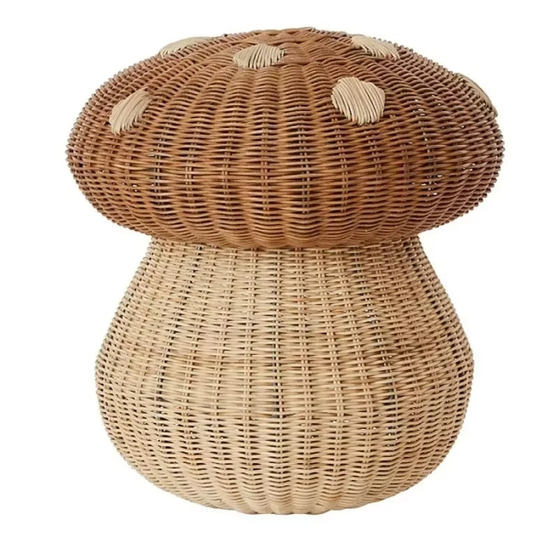 Mushroom shaped rattan storage basket with brown domed lid