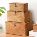 Hand woven natural rattan trunk box with a lid, offered in three sizes