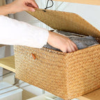 Hand woven natural rattan trunk box with a lid, offered in three sizes