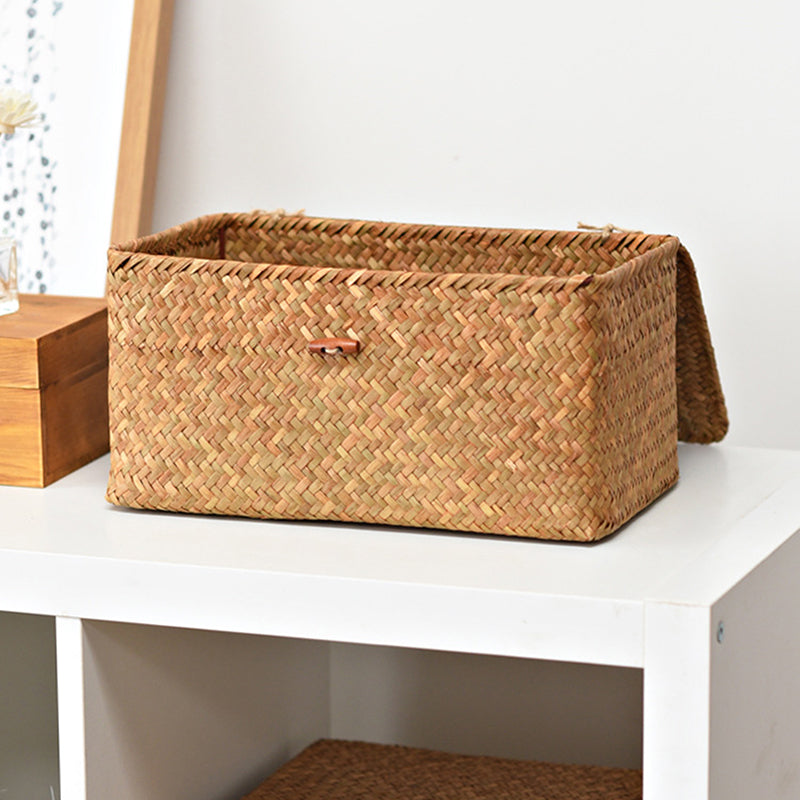 Hand woven natural rattan trunk box with a lid, offered in three sizes