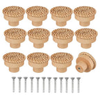 Round natural furniture knob with rattan woven around a wooden core