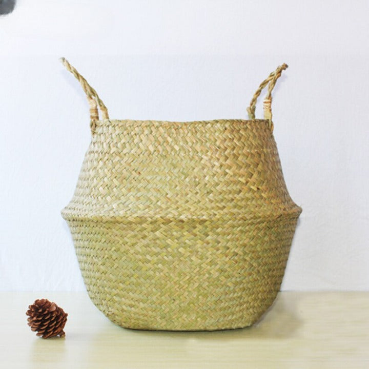 Natural woven belly basket with handles