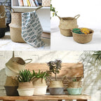 Natural woven belly basket with handles