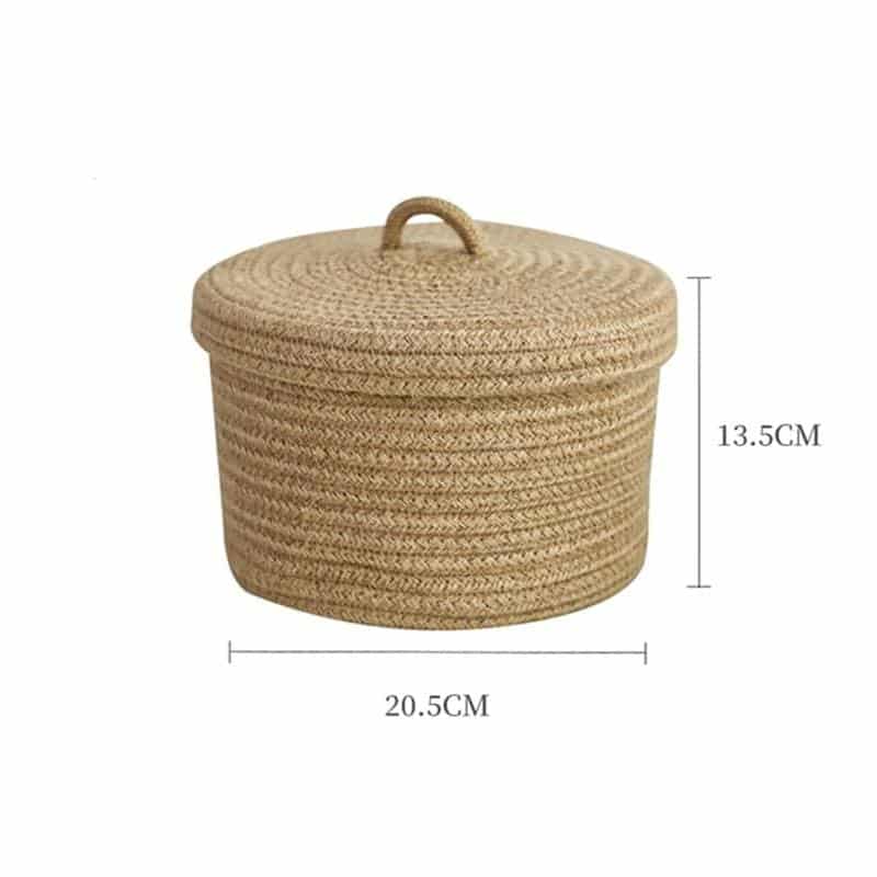 Hand woven natural fiber storage box with a fitted lid