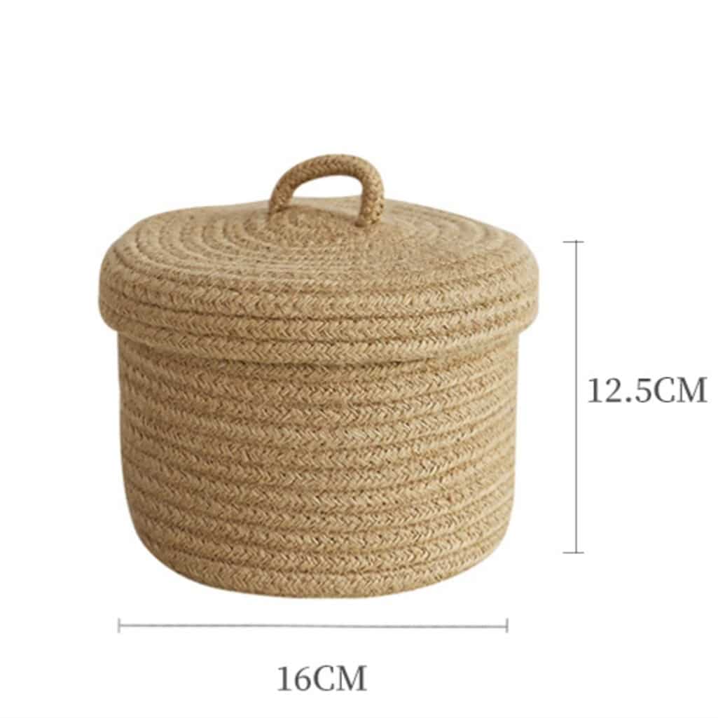 Hand woven natural fiber storage box with a fitted lid