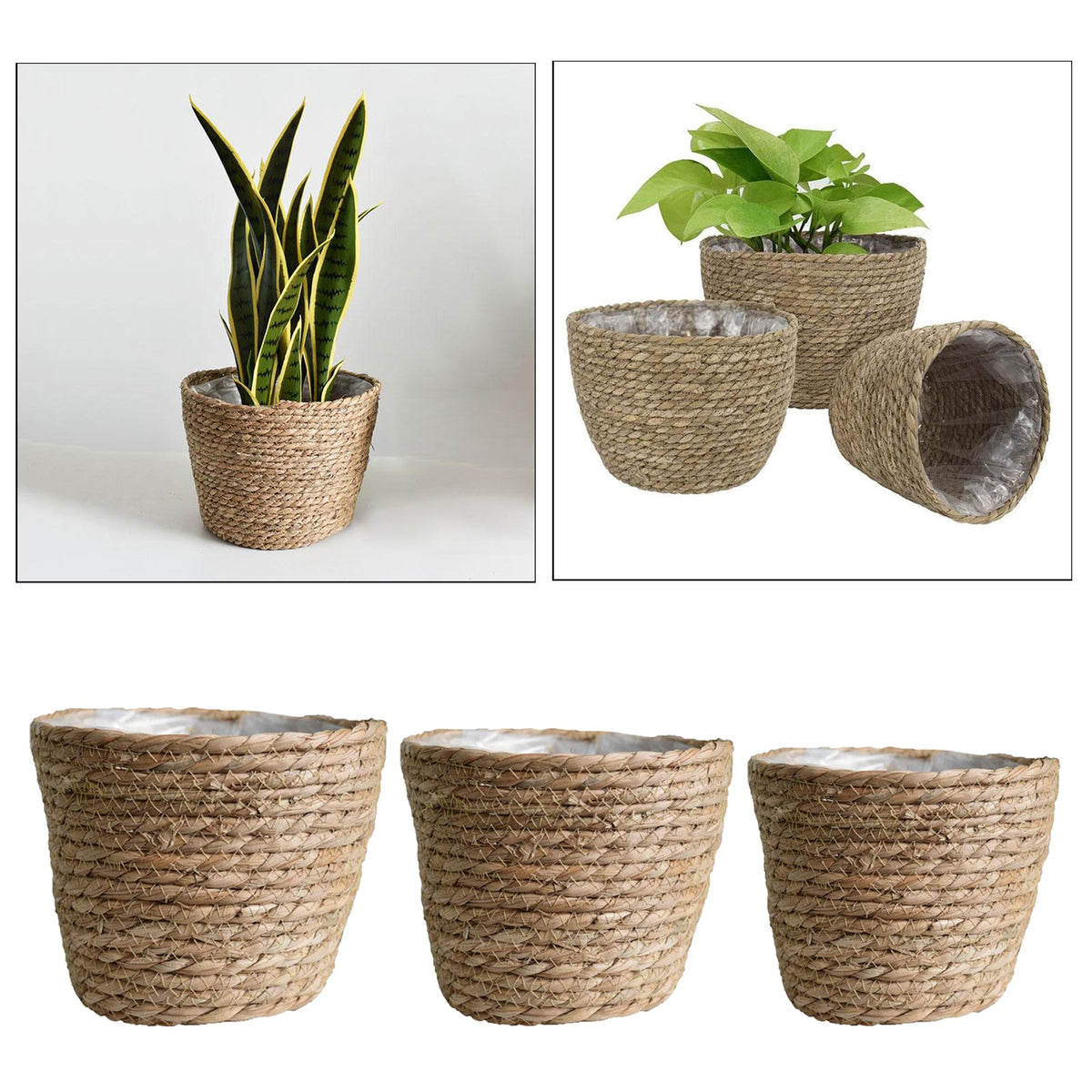 Natural hand woven rattan flower planter with a slightly flared shape