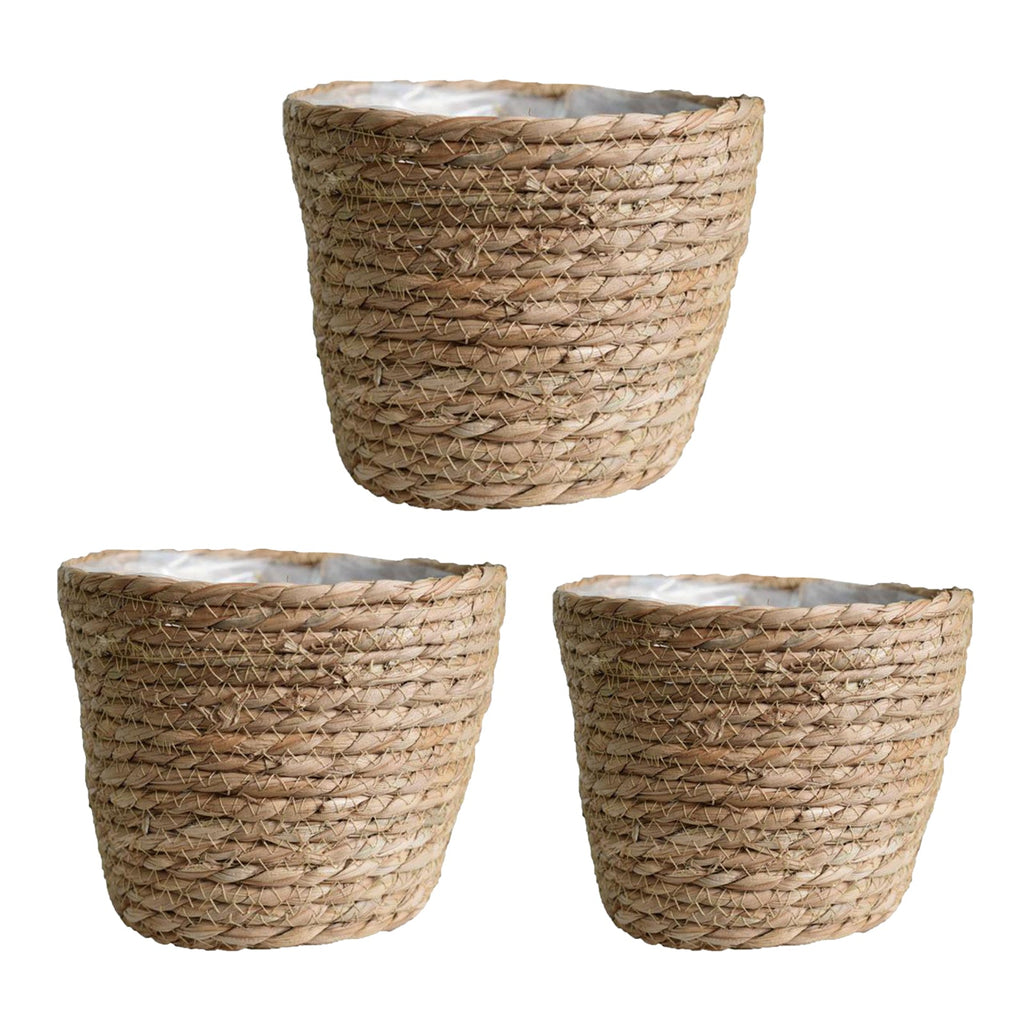 Natural hand woven rattan flower planter with a slightly flared shape