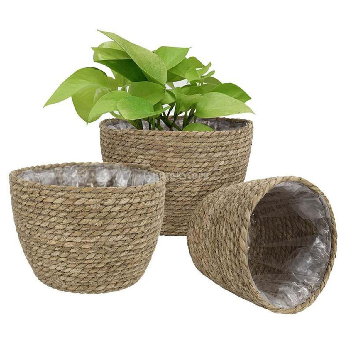 Natural hand woven rattan flower planter with a slightly flared shape
