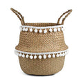 Hand woven natural fiber planter with an openwork lace pattern