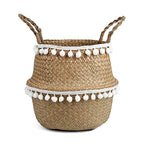 Hand woven natural fiber planter with an openwork lace pattern