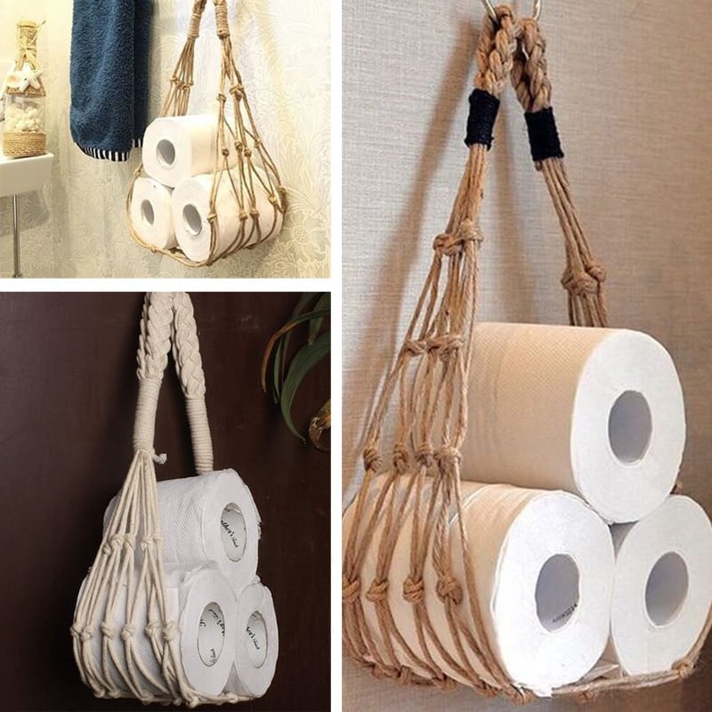 Long hanging holder knotted by hand in natural fiber rope