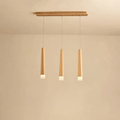 Nordic chandelier with three natural wood arms radiating from a central hub