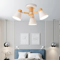 Nordic three light pendant pairing natural wood and white metal
