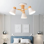 Nordic three light pendant pairing natural wood and white metal