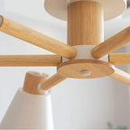 Nordic three light pendant pairing natural wood and white metal