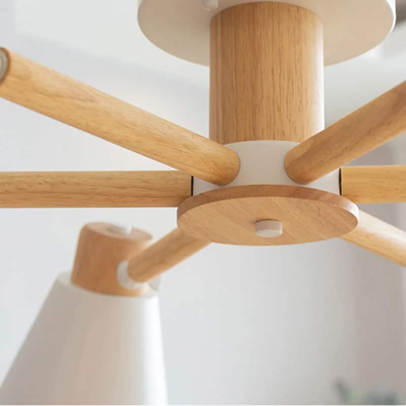 Nordic three light pendant pairing natural wood and white metal