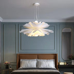 Modern Nordic pendant light with curved white acrylic petals like an opening bud