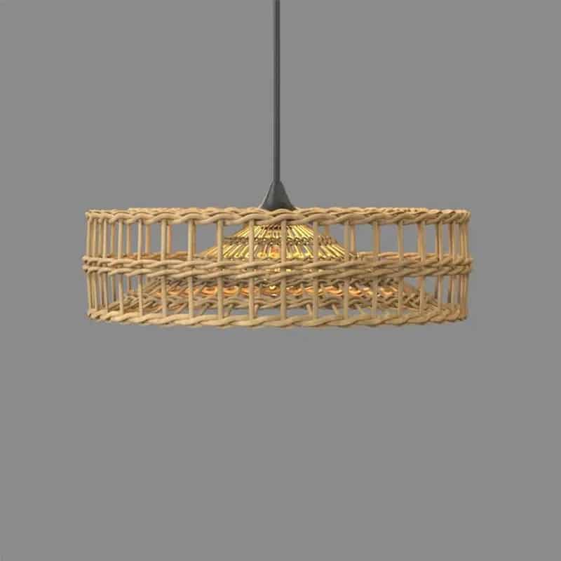 Low profile open weave rattan ring pendant light