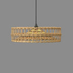 Low profile open weave rattan ring pendant light